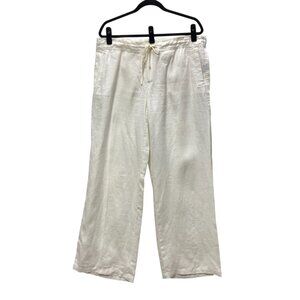 Lauren Ralph Lauren Wide Leg‎ Linen Pants, Size 14, Off-White, Drawstring Waist